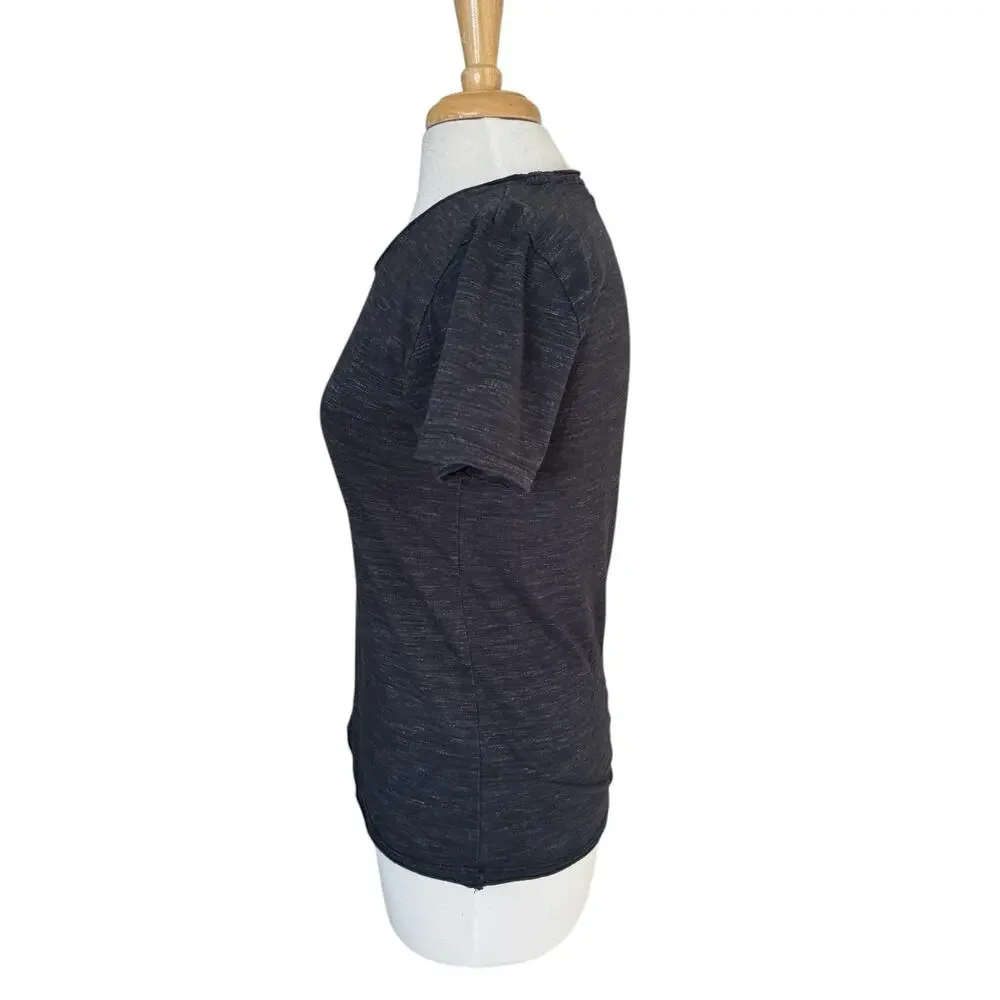 CARBON 2 COBALT Raw Hem Scoop Neck Tee Charcoal Gray Size Small Womens Roll Hem